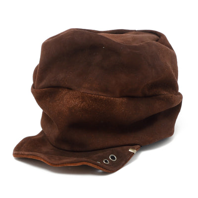 Deep Brown Leather Turn Cap / BROWN