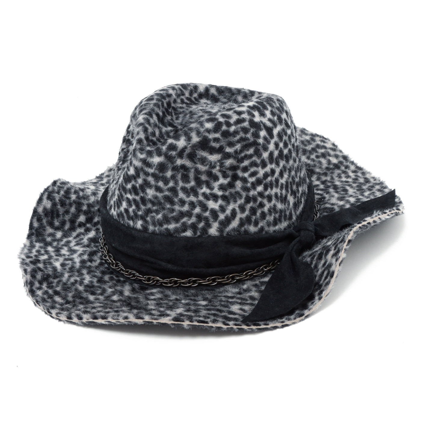 Gray Leopard Leather Chain Hat / GRAY