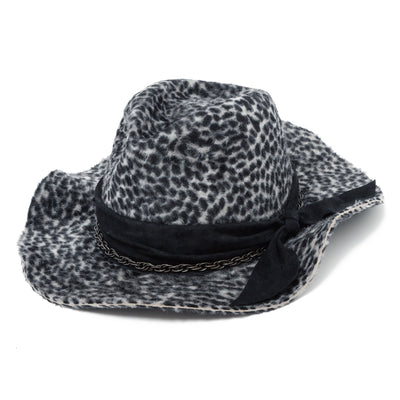 Gray Leopard Leather Chain Hat / GRAY