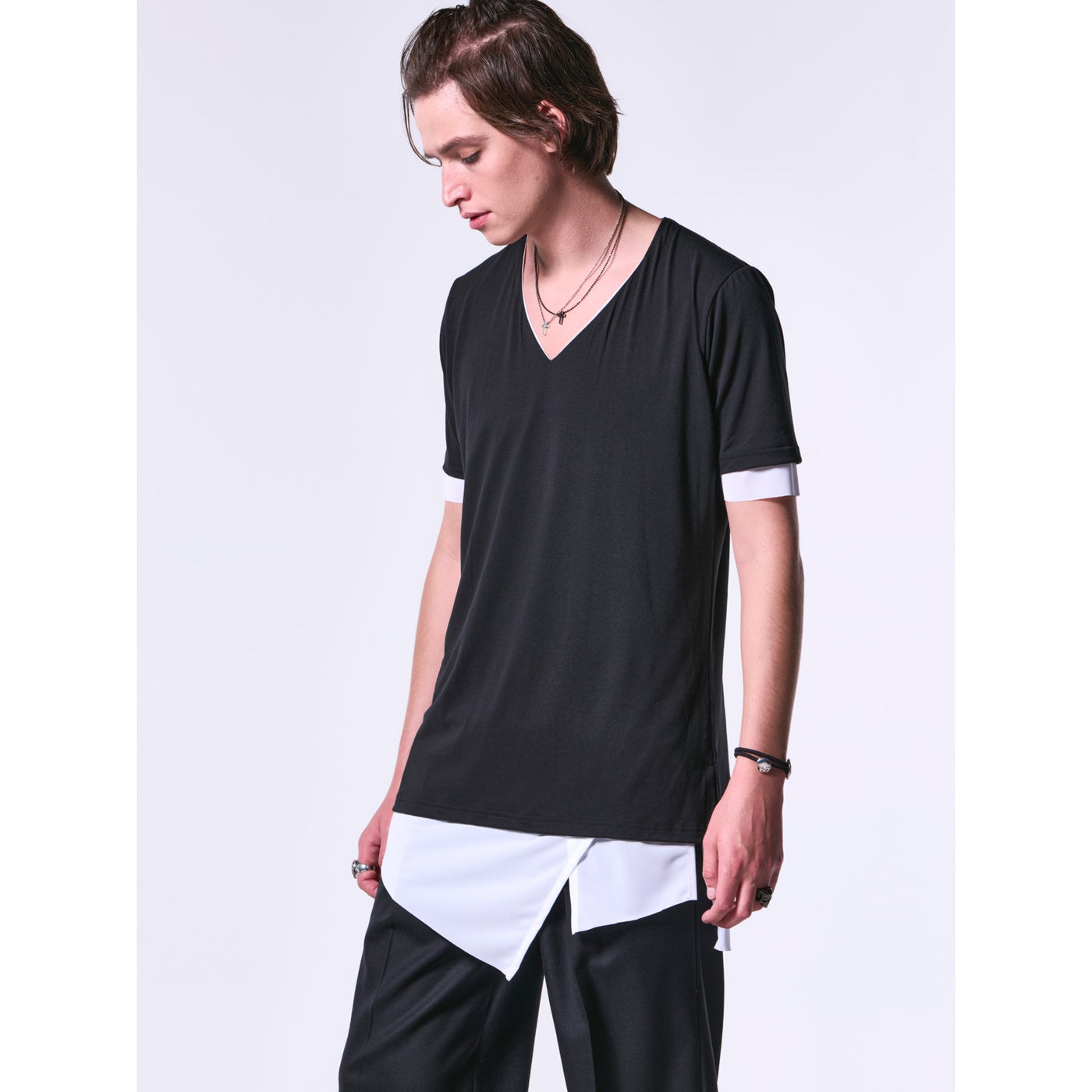 BEA-TENJIKU＋LiningJersey SlitHemLayeredT-Shirt / Black&White