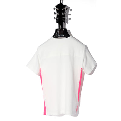COMPACT PILE SIDE LINE CROSS STUDDED SHORT SLEEVE / B:WHITE x NEON PINK