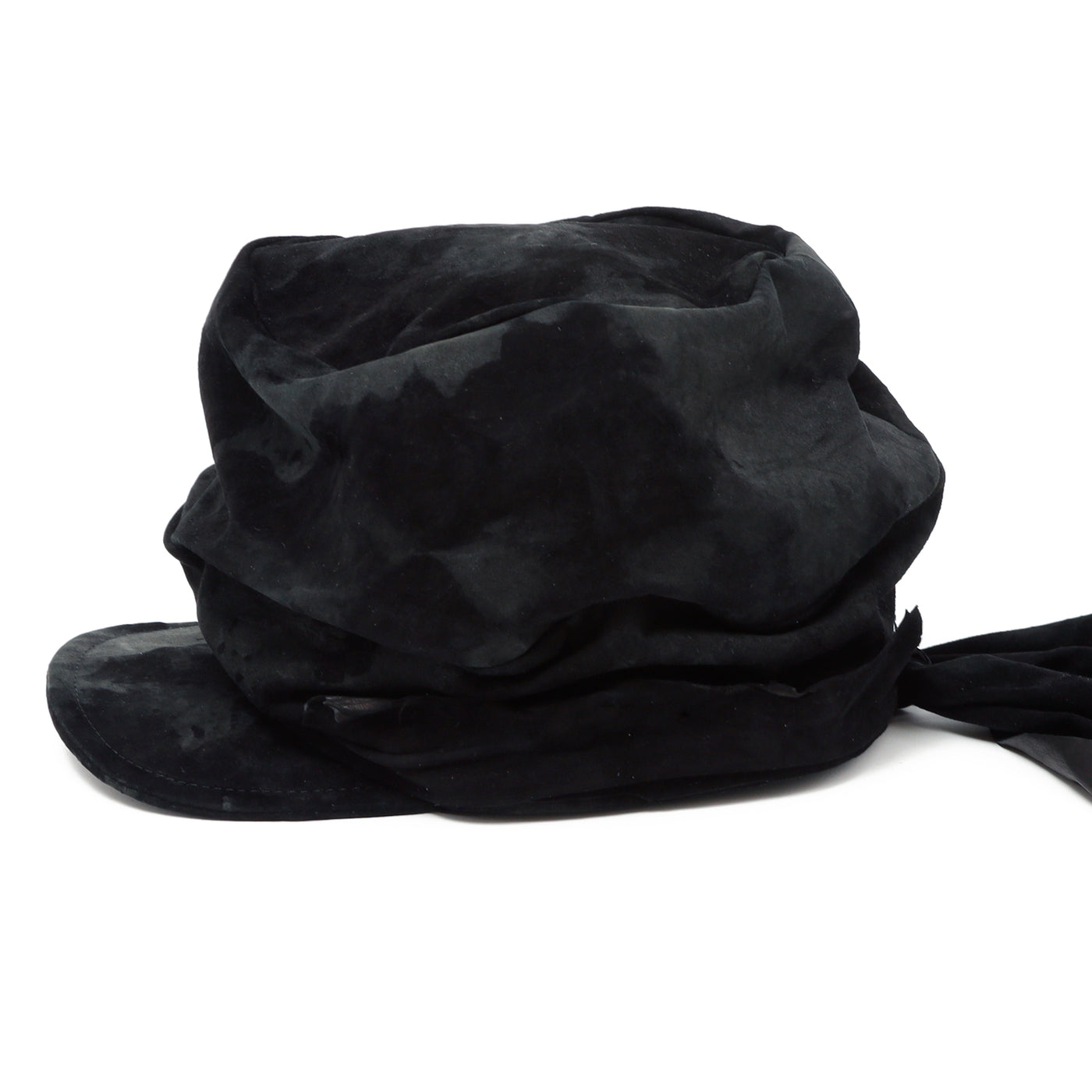 Bleached Black Leather Turn Cap / BLACK