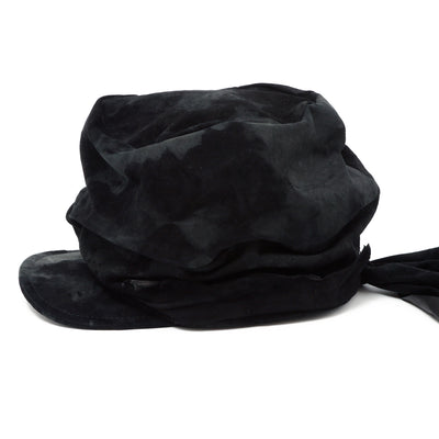 Bleached Black Leather Turn Cap / BLACK