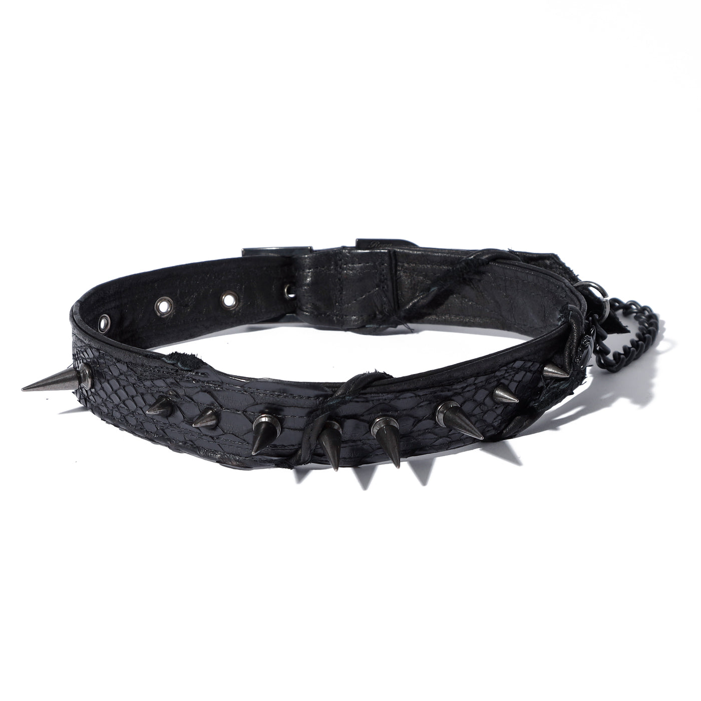 REMAKE STUDS CHAIN LEATHER CHOKER / BLACK