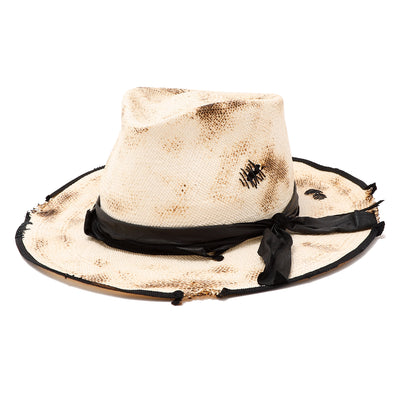 Leather Ribbon Damage Burned Panama Hat / BEIGE