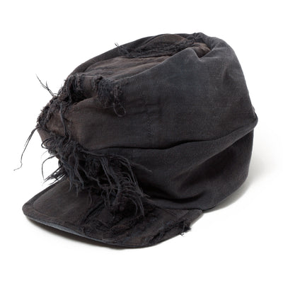 Black Denim Damaged Turn Cap / BLACK