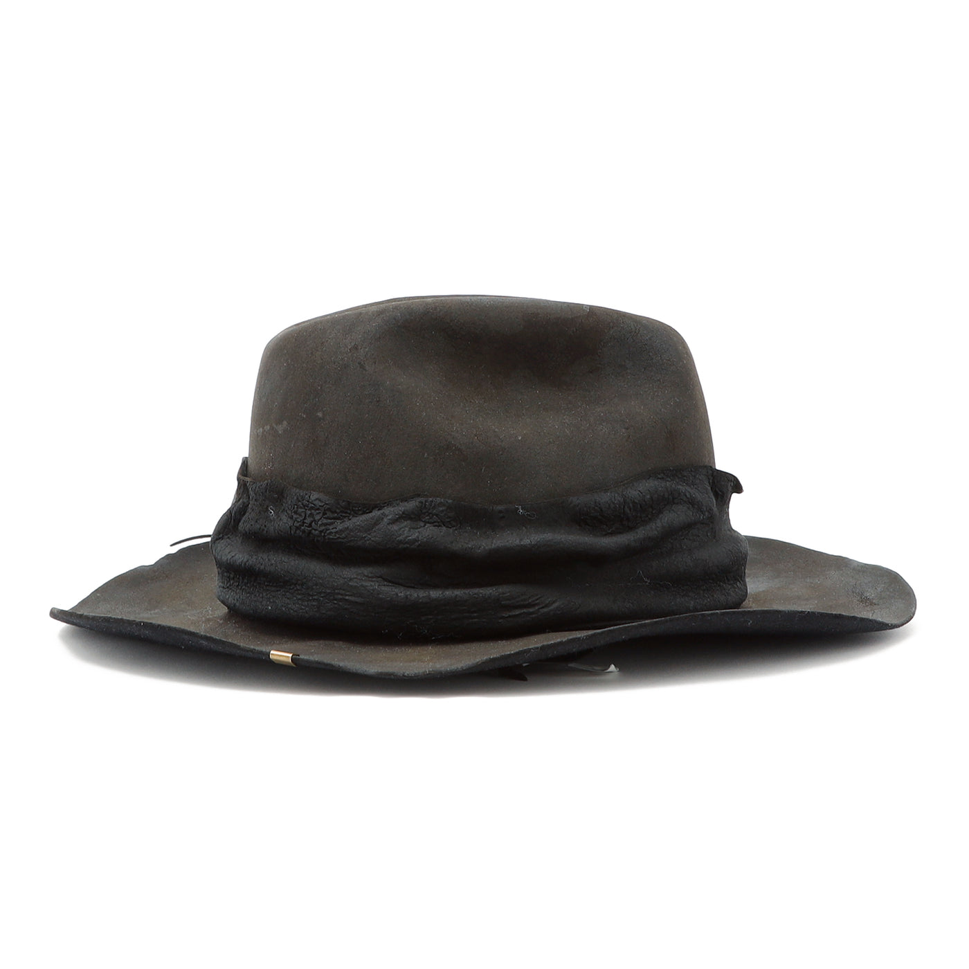 Leather Ribbon Charcoal Burned Hat / CHARCOAL