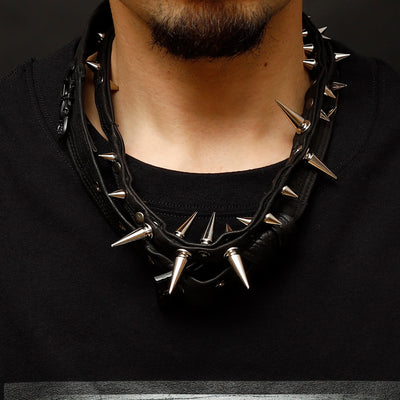 REMAKE STUDS LEATHER NECKLACE / BLACK