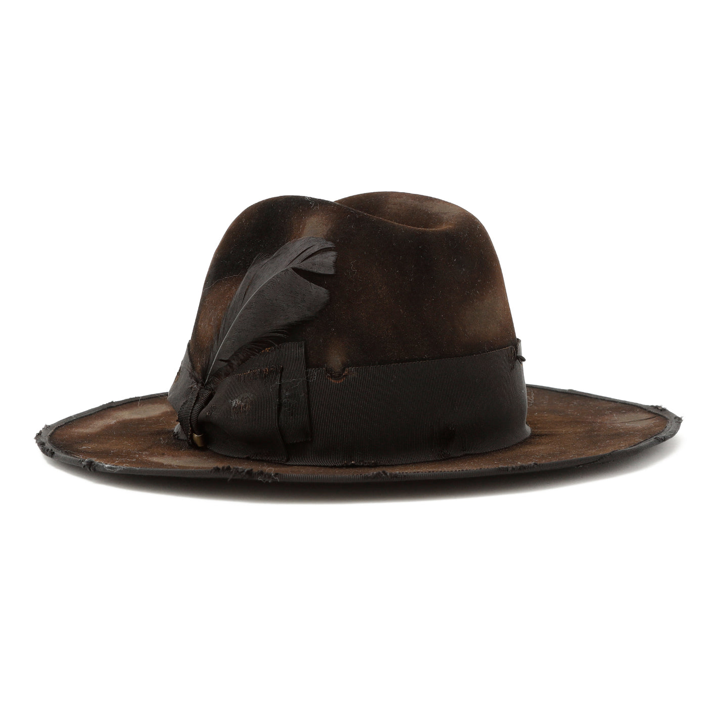 Burned Western Hat w/Feather / BLACK