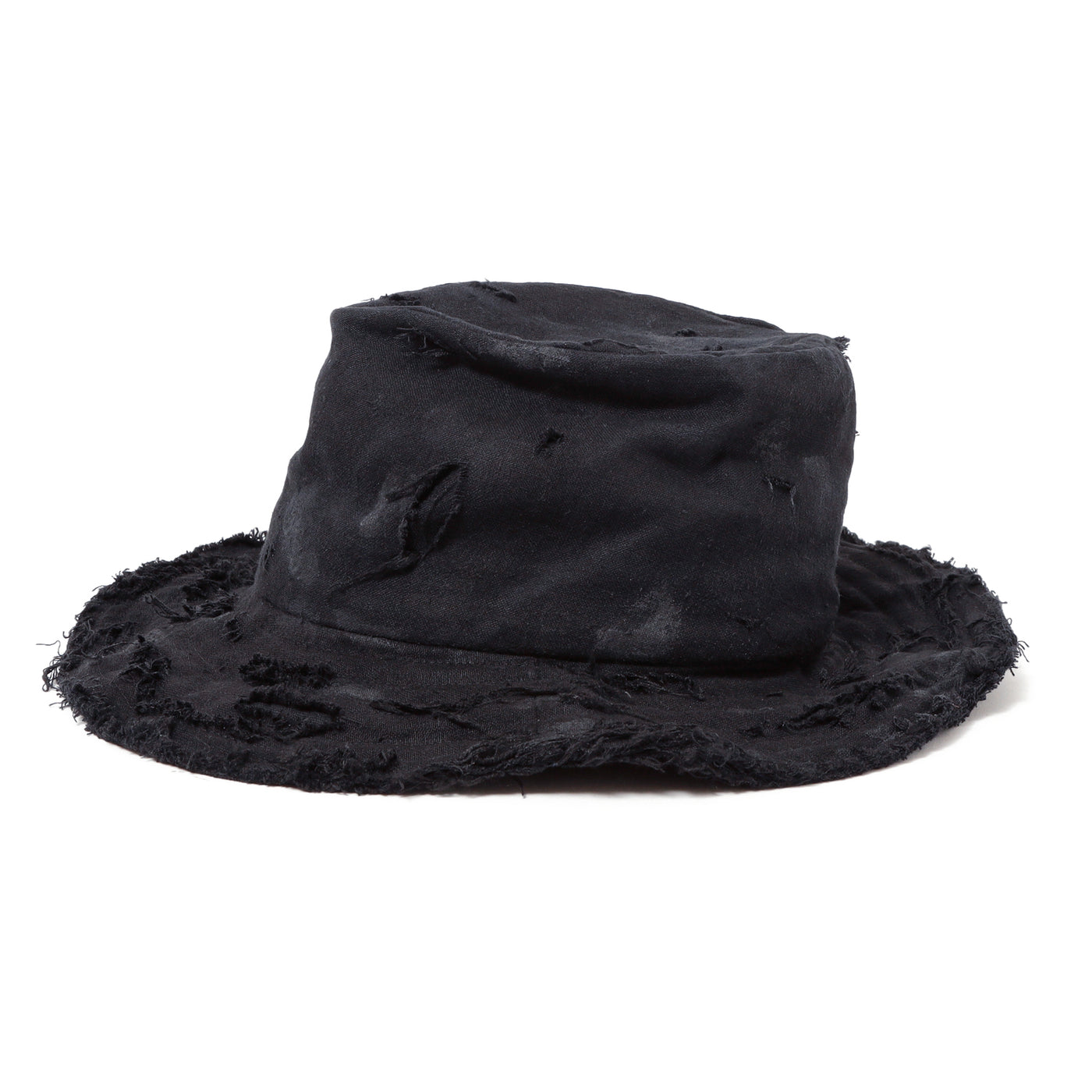 Dirty Black Linen Damaged Fedora Hat / BLACK