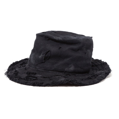 Dirty Black Linen Damaged Fedora Hat / BLACK