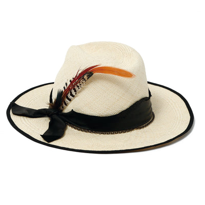 Feather Chain Fedora Panama Hat / BEIGE