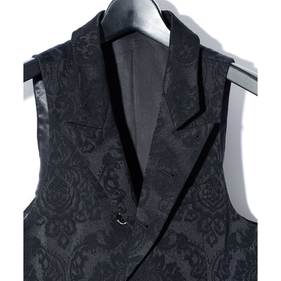 PEAKED LAPEL JACQUARD VEST / BLACK