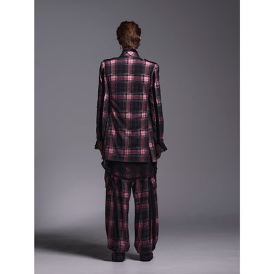 PinkCheckTwill TrimmingStandoCollarJacket / Black&Pink