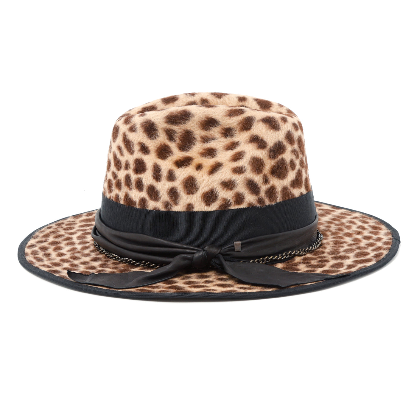 Beige Leopard Leather Chain Hat / BEIGE