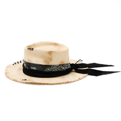 Bandana&Leather Burned Panama Hat / BEIGE