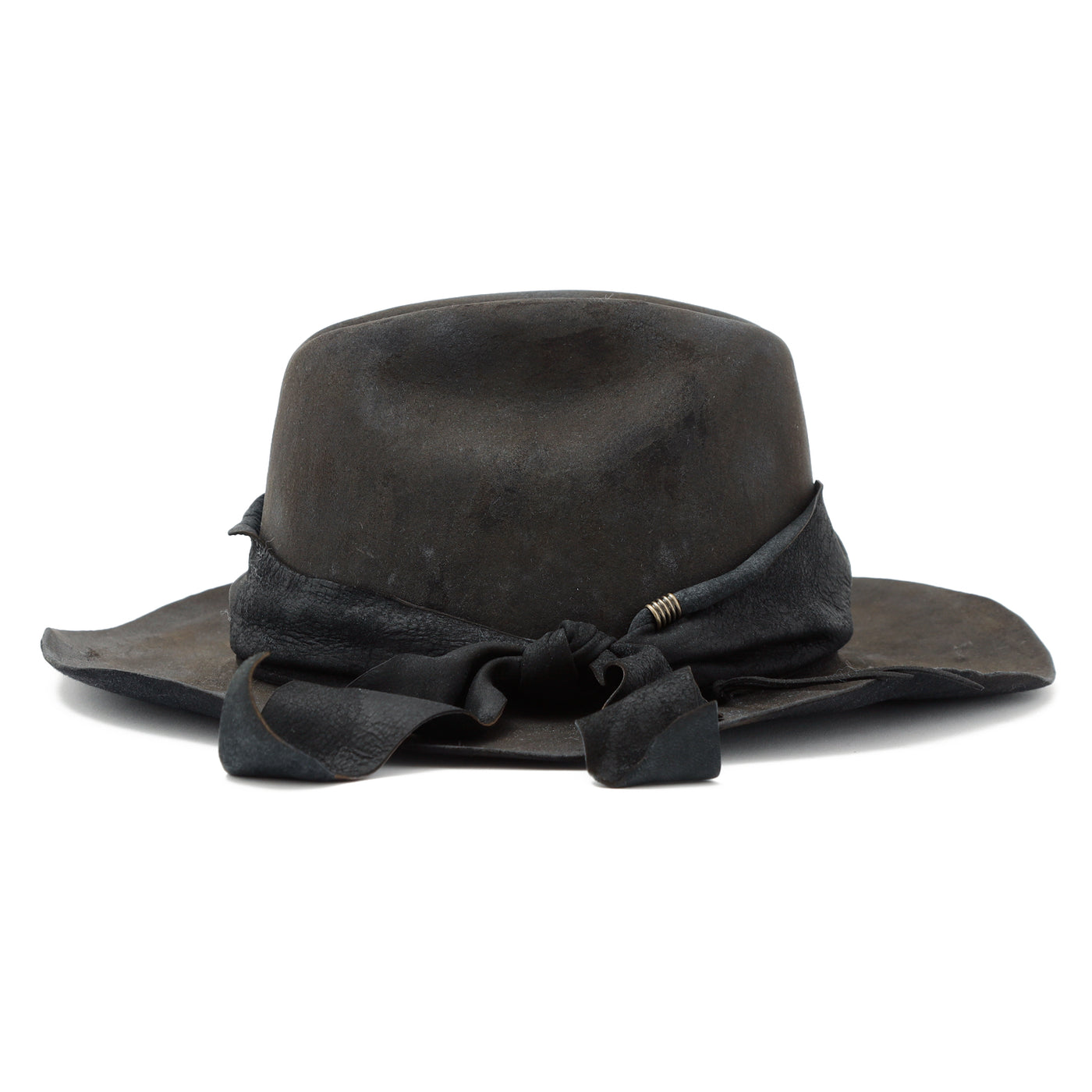 Leather Ribbon Charcoal Burned Hat / CHARCOAL