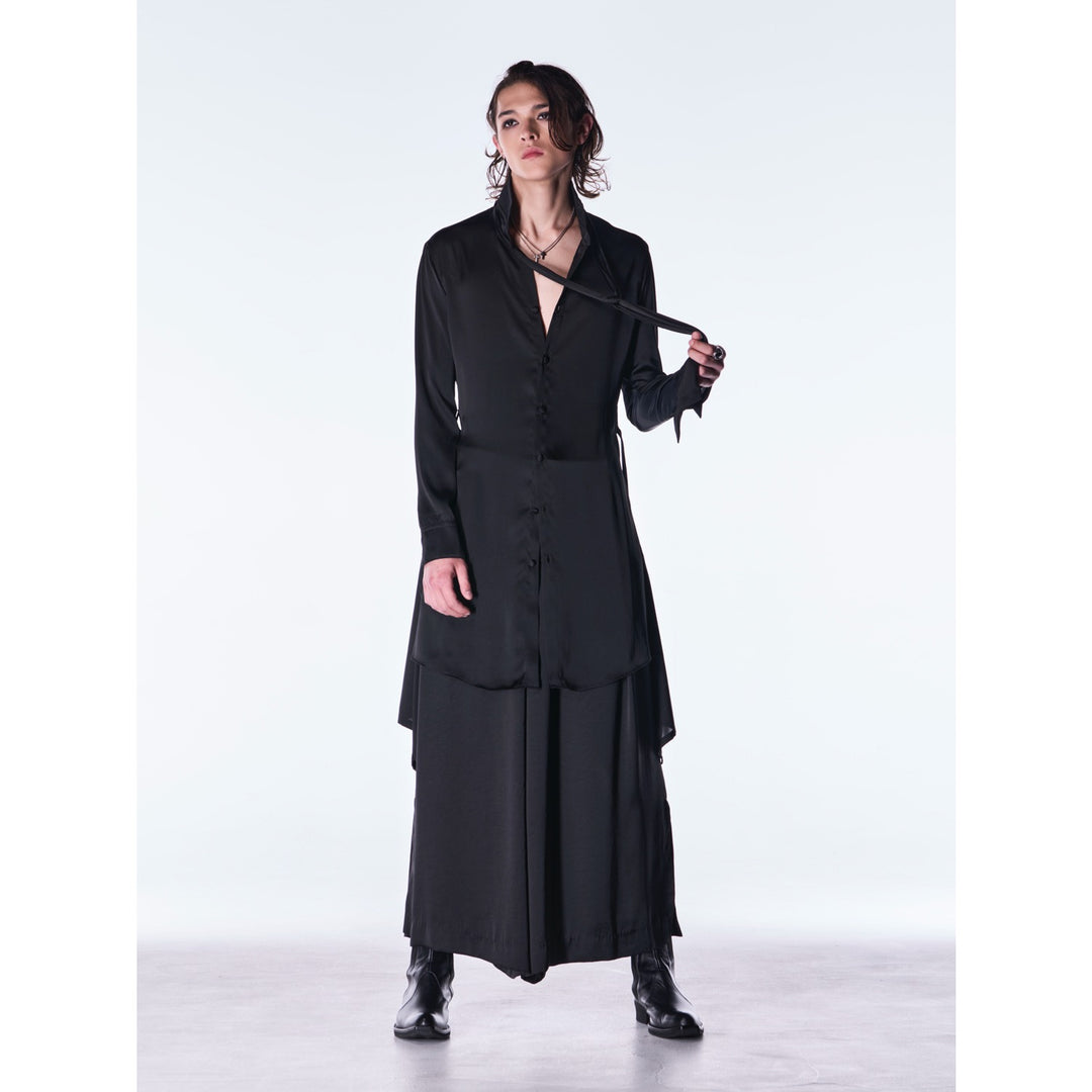 kiryuyrik(キリュウキリュウ)VintageSatin StandCollarShirt / Black