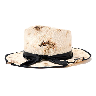 Leather Ribbon Damage Burned Panama Hat / BEIGE