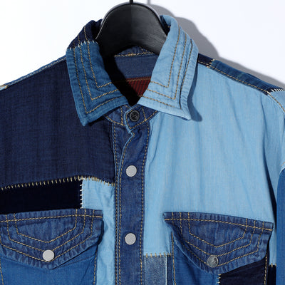 REMAKE PATCH WORK OVERSIZED SHIRT BLOUSON / A:MIX INDIGO PATCH  WORK