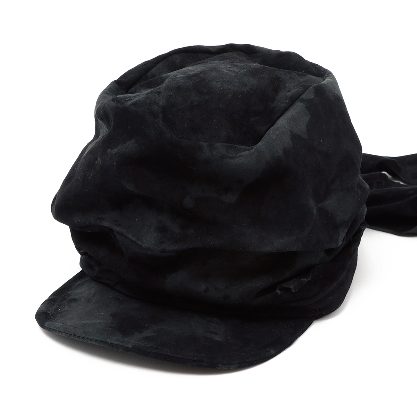 Bleached Black Leather Turn Cap / BLACK