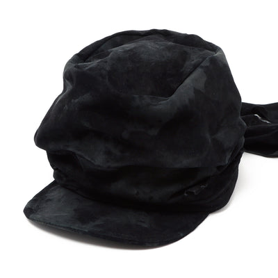Bleached Black Leather Turn Cap / BLACK