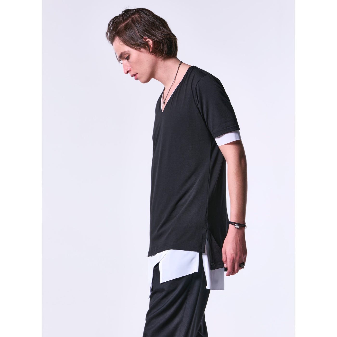 BEA-TENJIKU＋LiningJersey SlitHemLayeredT-Shirt / Black&White