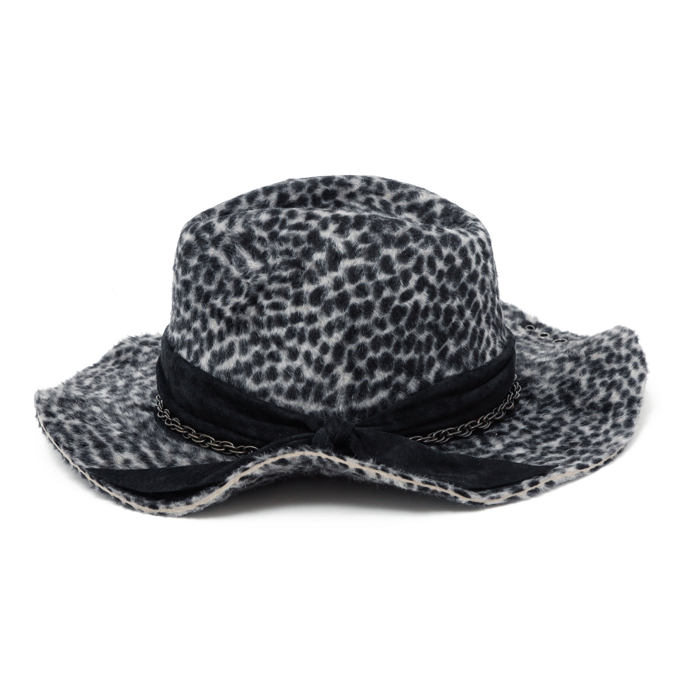 Gray Leopard Leather Chain Hat / GRAY