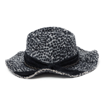 Gray Leopard Leather Chain Hat / GRAY
