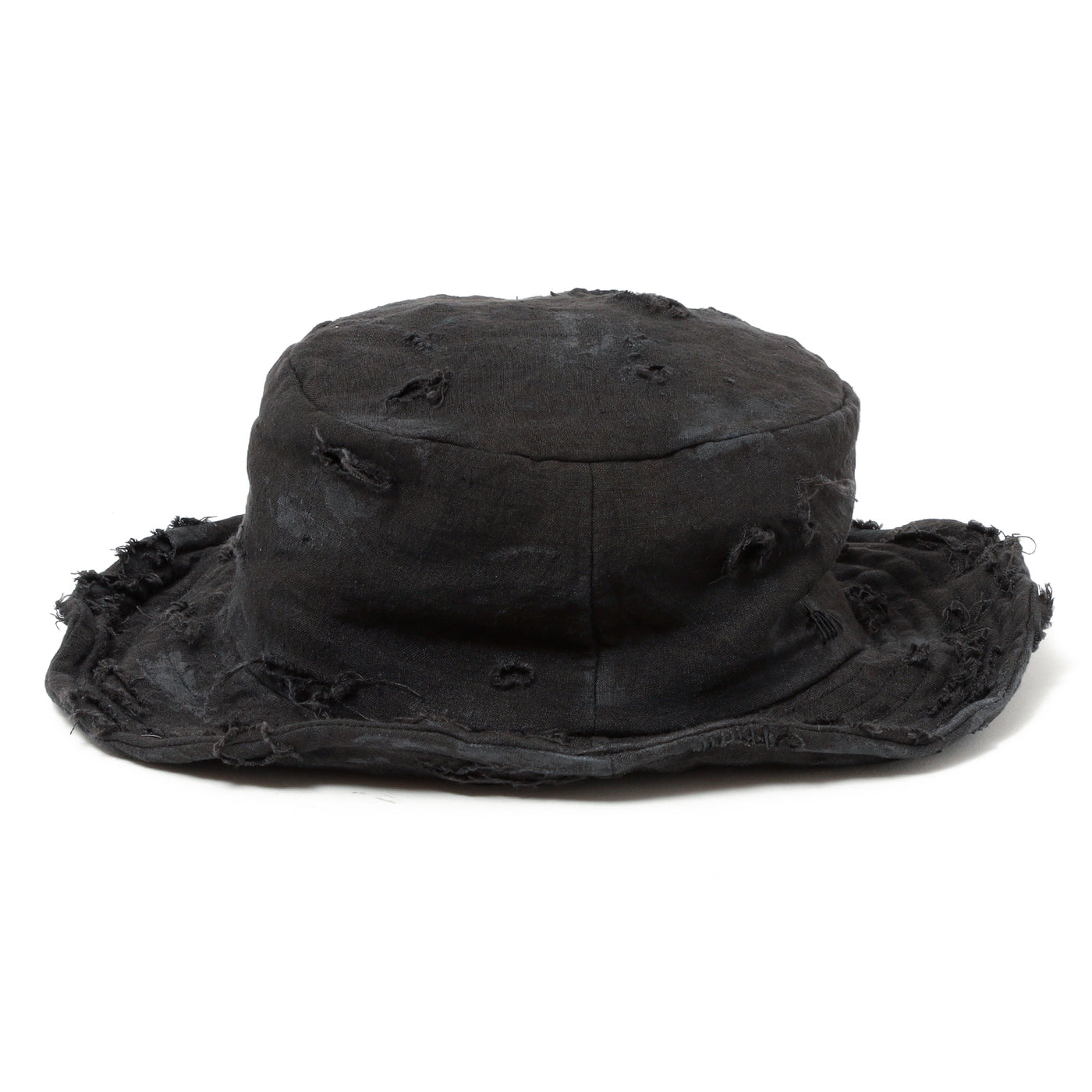 Dirty Black Linen Damaged Bucket Hat / BLACK