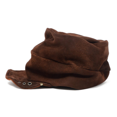 Deep Brown Leather Turn Cap / BROWN