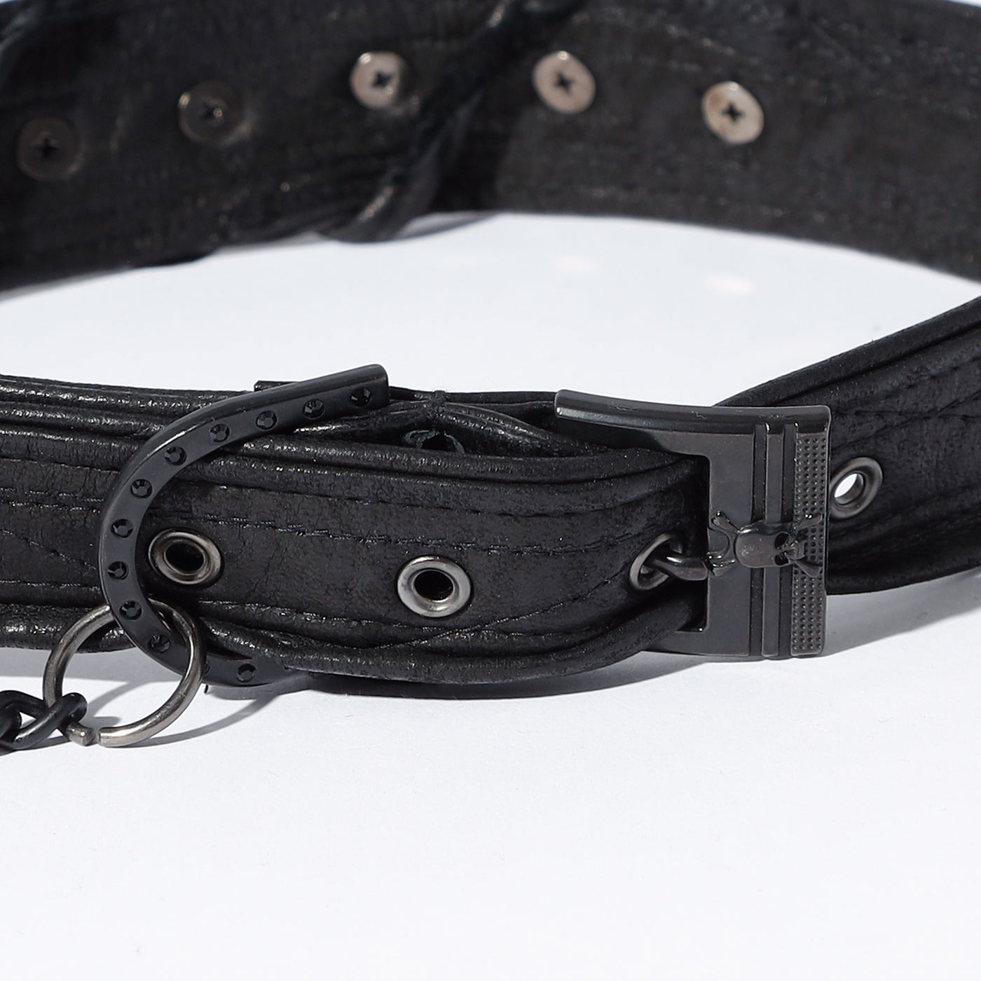 REMAKE STUDS CHAIN LEATHER CHOKER / BLACK