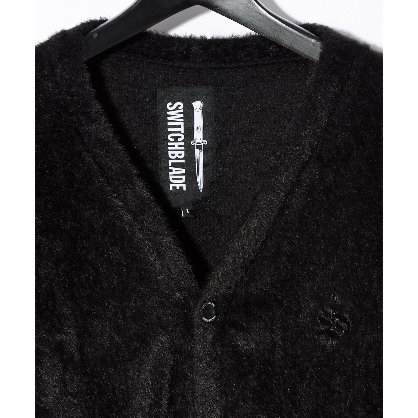 SB METALLIC LOGO SHAGGY CARDIGAN / BLACK