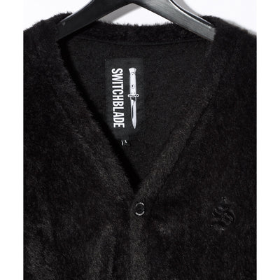 SB METALLIC LOGO SHAGGY CARDIGAN / BLACK