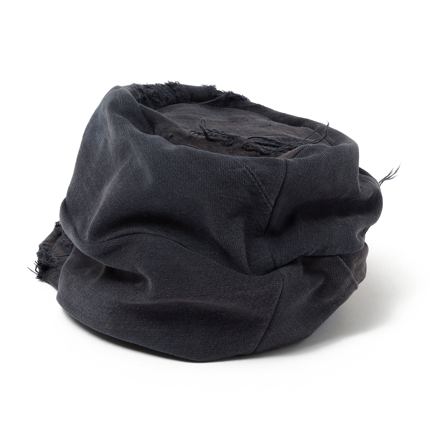 Black Denim Damaged Turn Cap / BLACK