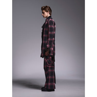 PinkCheckTwill TrimmingStandoCollarJacket / Black&Pink