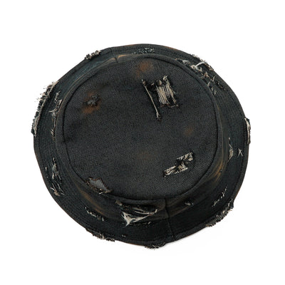 Damege & Burned Denim Bucket Hat / BLACK