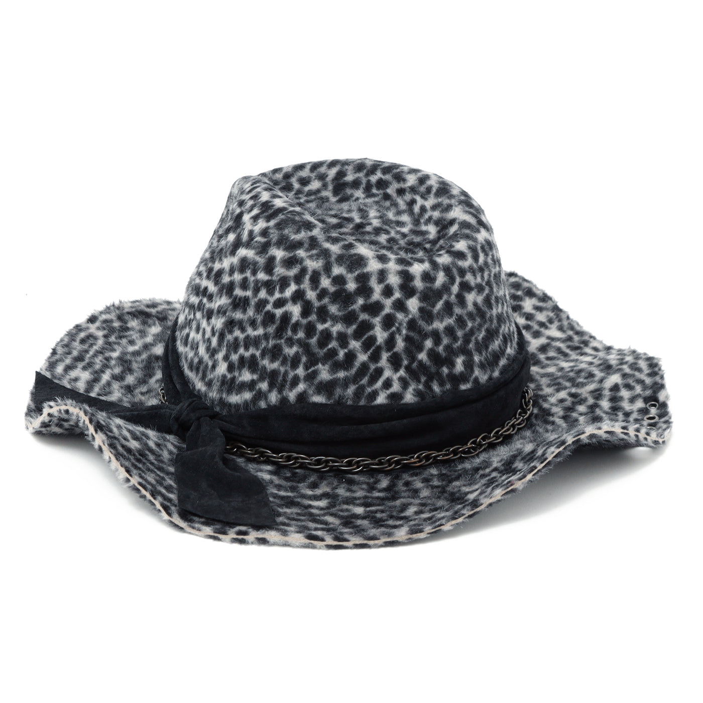 Gray Leopard Leather Chain Hat / GRAY