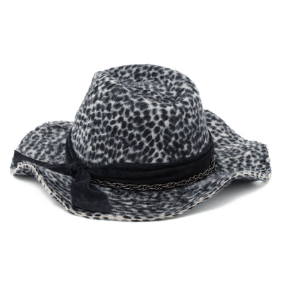 Gray Leopard Leather Chain Hat / GRAY