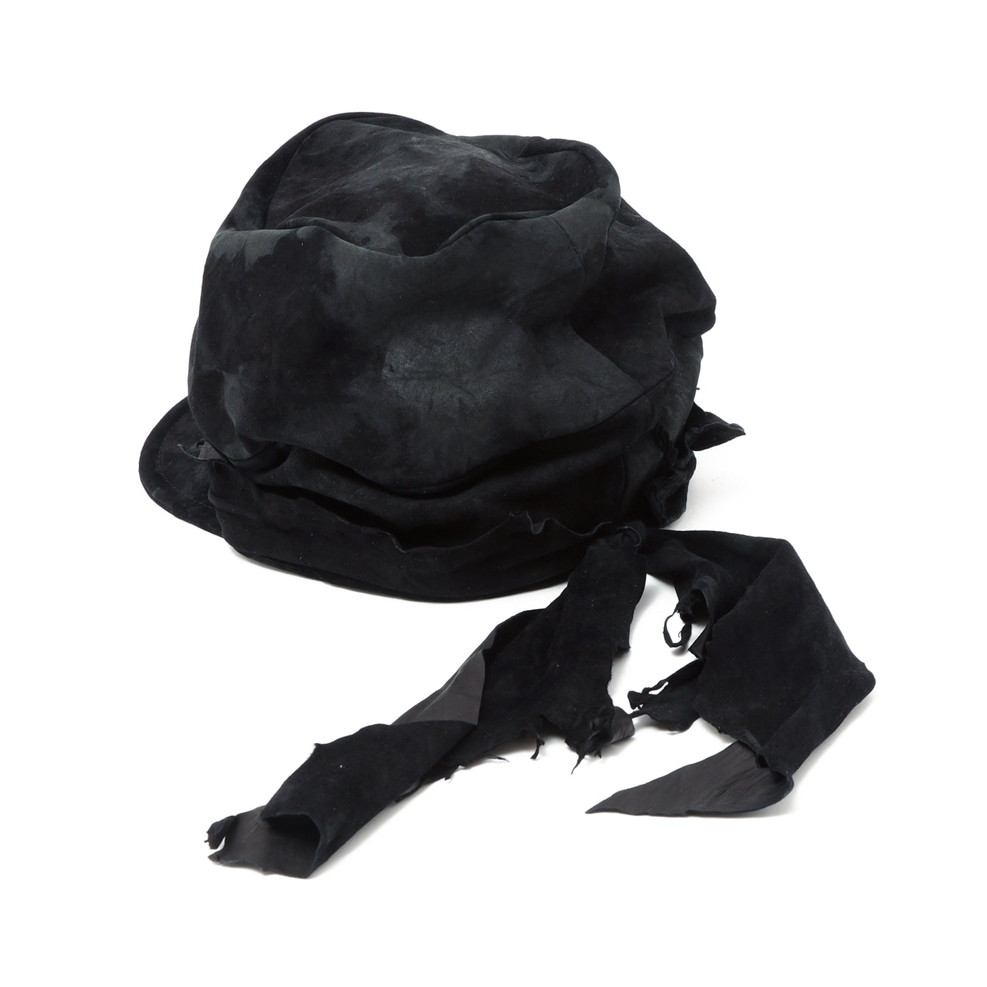 Bleached Black Leather Turn Cap / BLACK