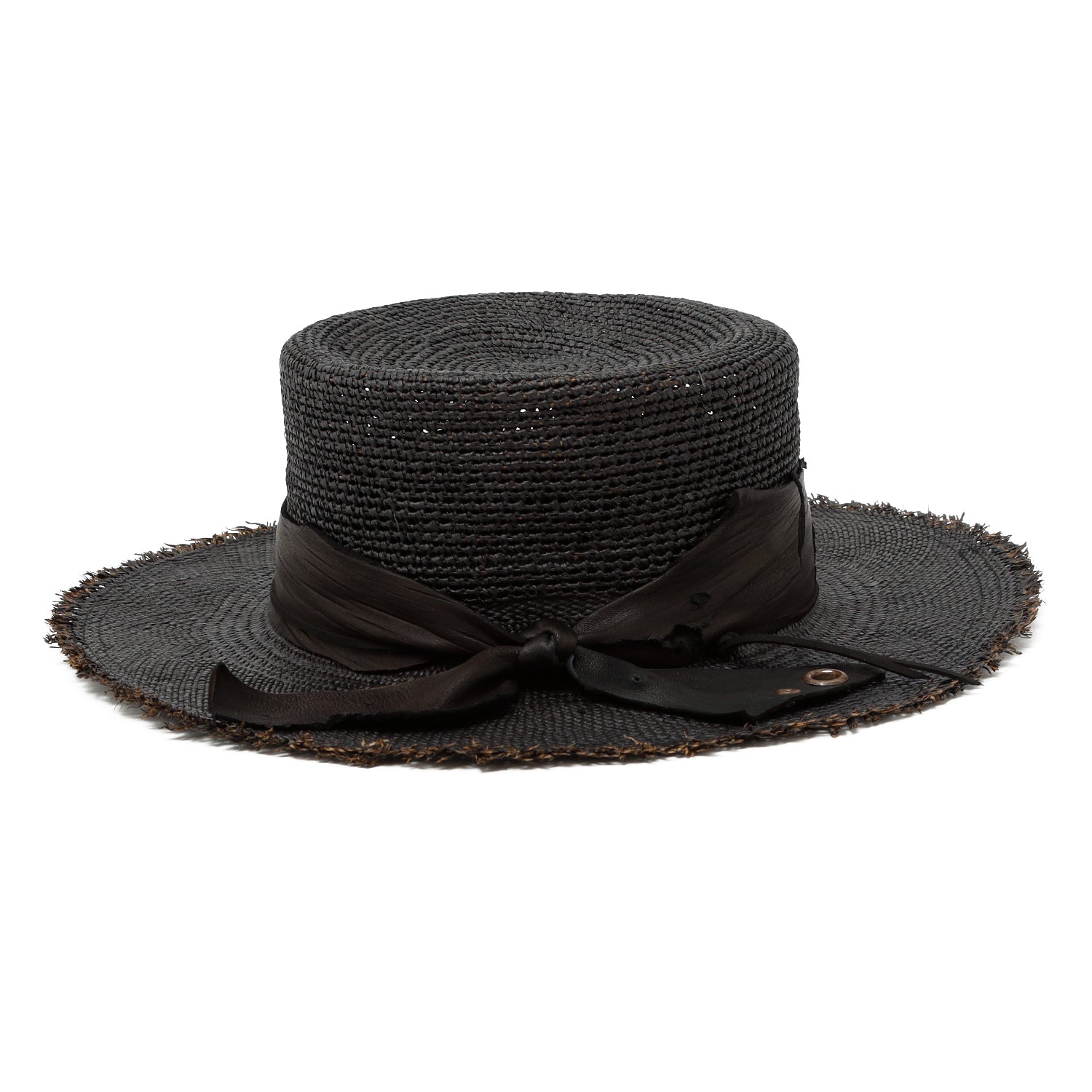 Small Triangle Hat triangles hat(トライアングルズハット) Leather Ribbon Flat Panama Hat / BLACK ...