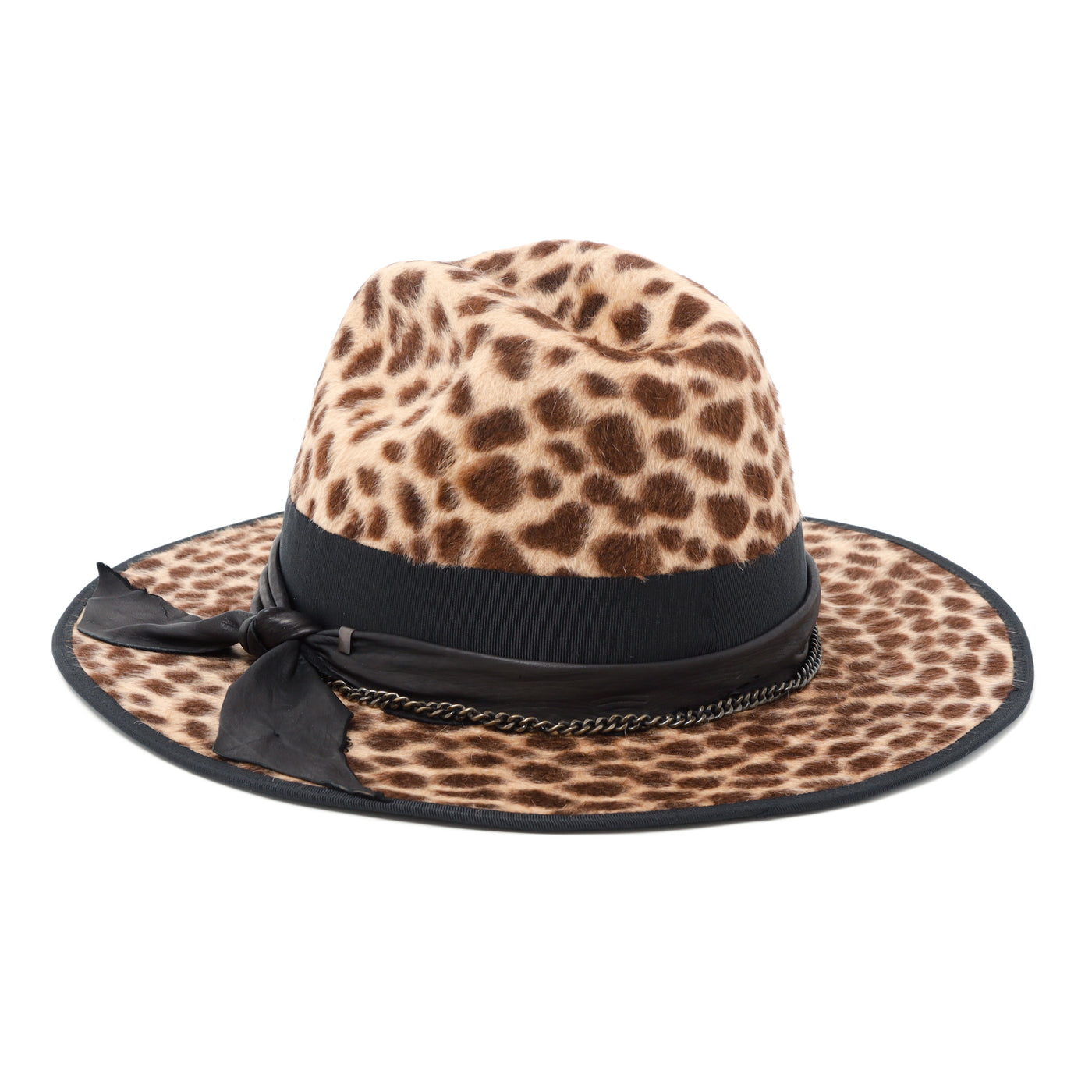 Beige Leopard Leather Chain Hat / BEIGE