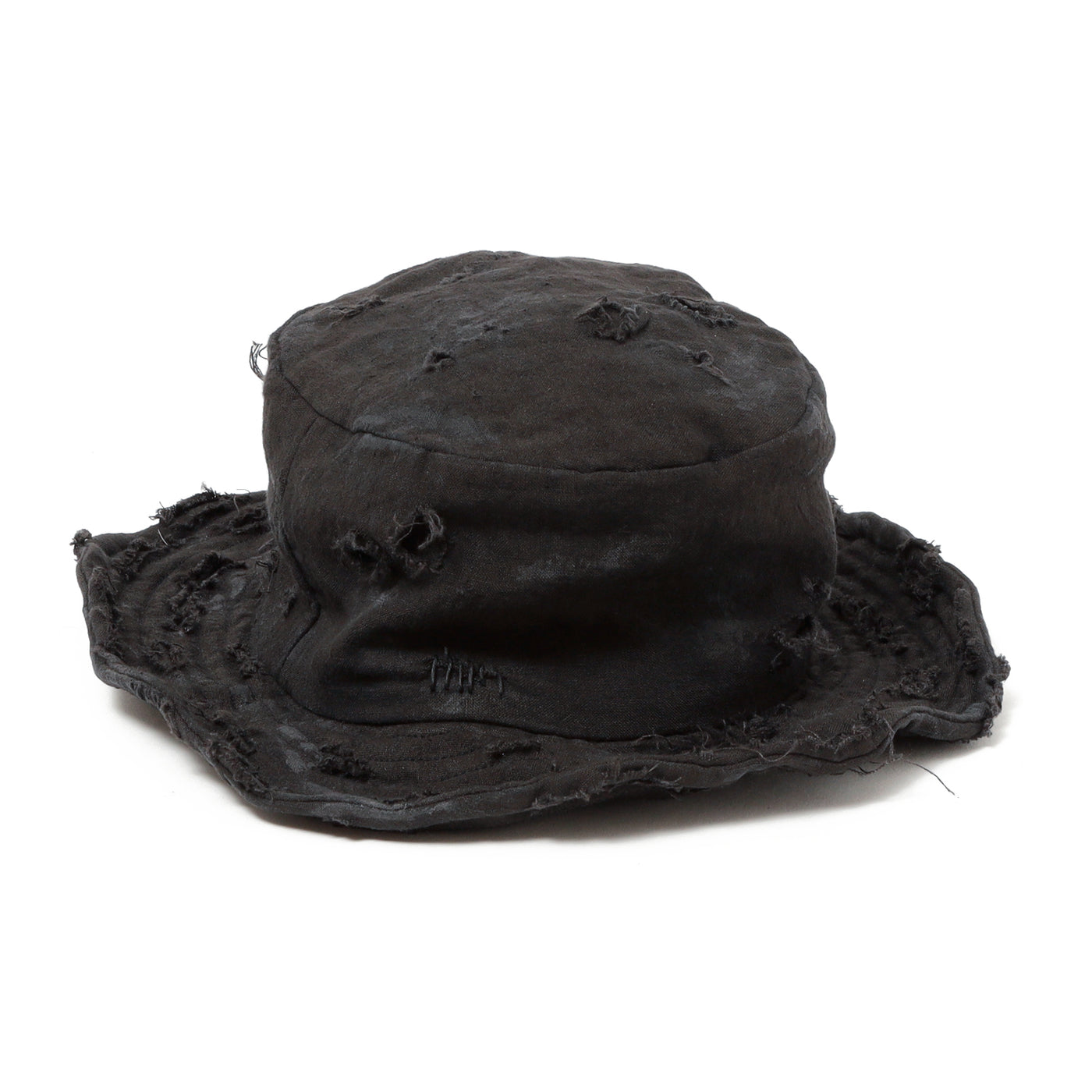 Dirty Black Linen Damaged Bucket Hat / BLACK