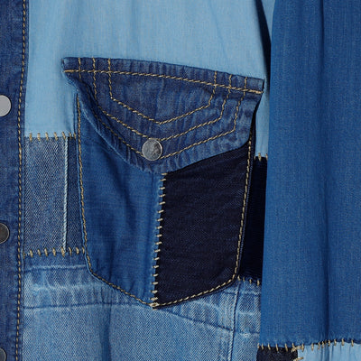 REMAKE PATCH WORK OVERSIZED SHIRT BLOUSON / A:MIX INDIGO PATCH  WORK