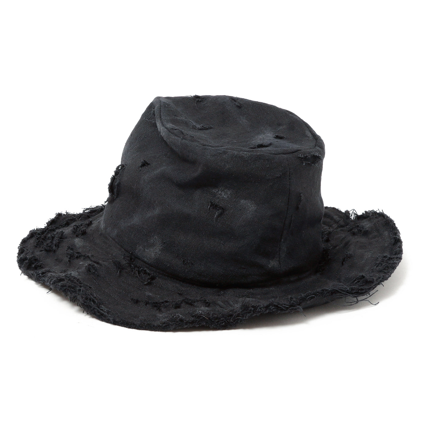 Dirty Black Linen Damaged Fedora Hat / BLACK