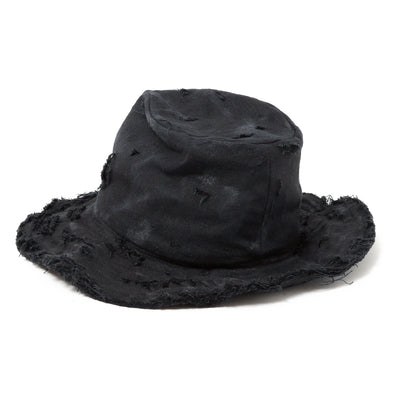 Dirty Black Linen Damaged Fedora Hat / BLACK