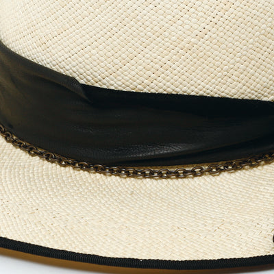 Feather Chain Fedora Panama Hat / BEIGE