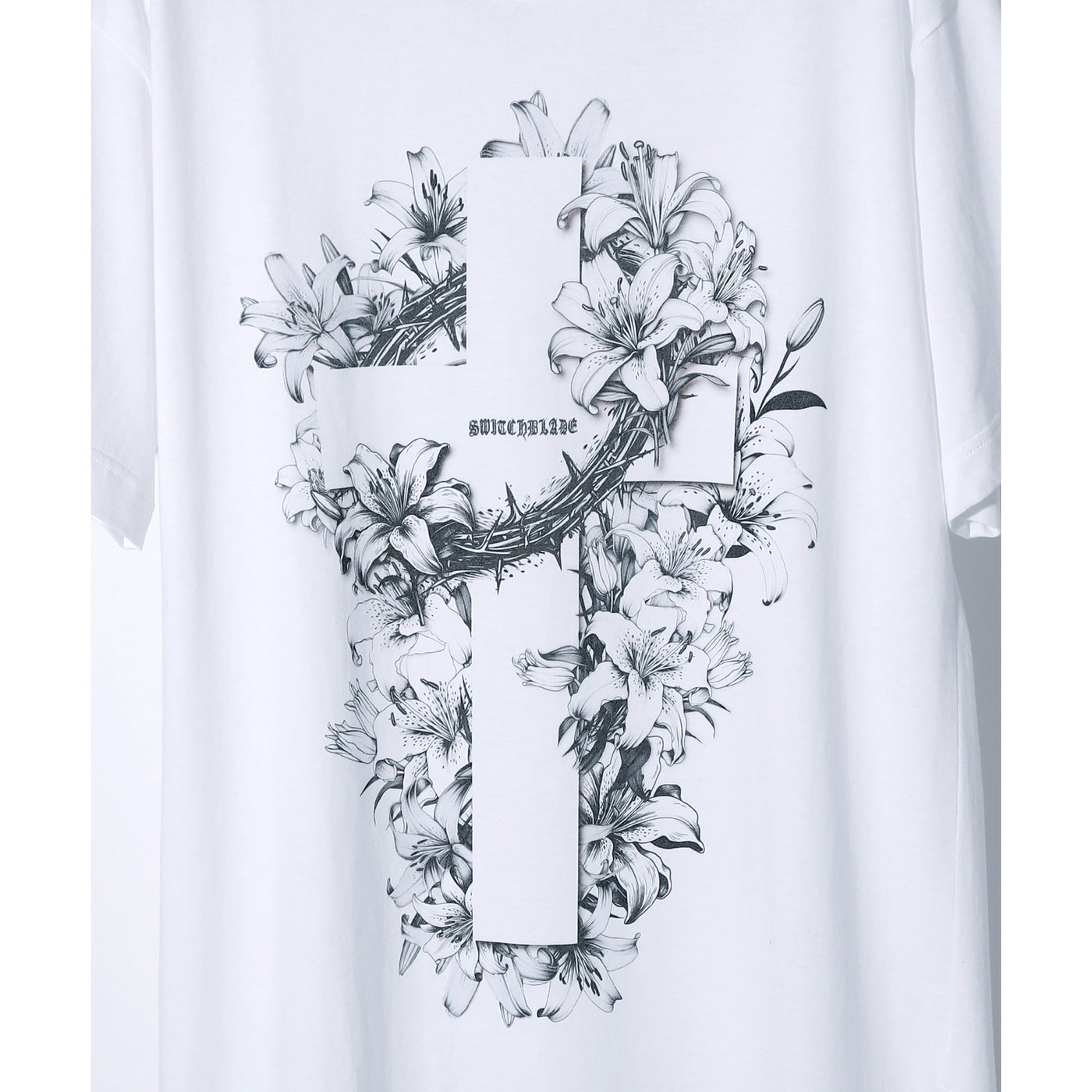 CROSS & LILIES TATTOO TEE / WHITE