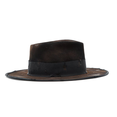 Burned Fedora Hat w/Feather / BLACK