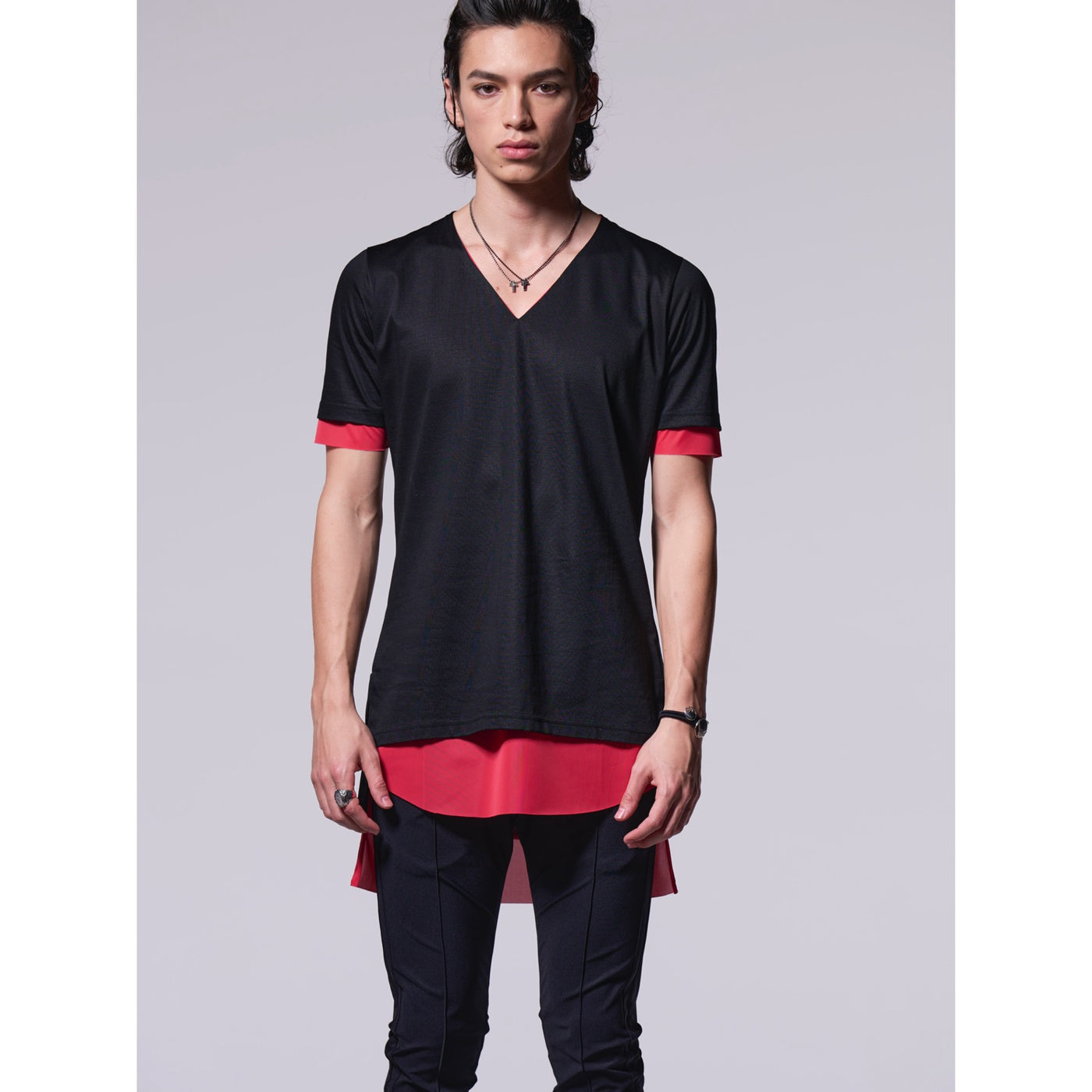 TENJIKU+Lining LayerdT-Shirt / Black×Red